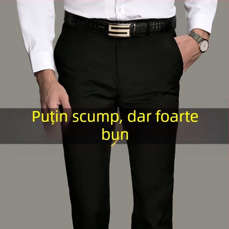 Pantaloni bărbați cu croială dreaptă — stil business ușor, pentru muncă, poliester 40% amestec fibre chimice