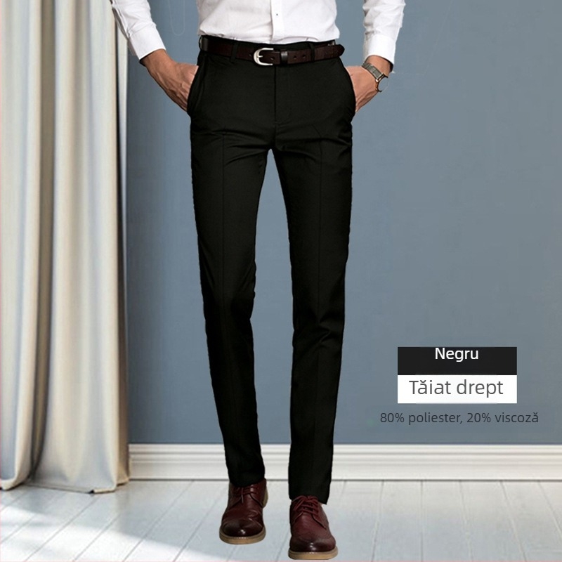 Pantaloni bărbați cu croială dreaptă — stil business ușor, pentru muncă, poliester 40% amestec fibre chimice