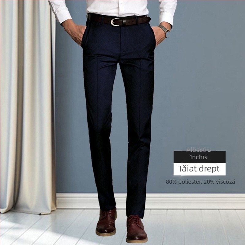 Pantaloni bărbați cu croială dreaptă — stil business ușor, pentru muncă, poliester 40% amestec fibre chimice