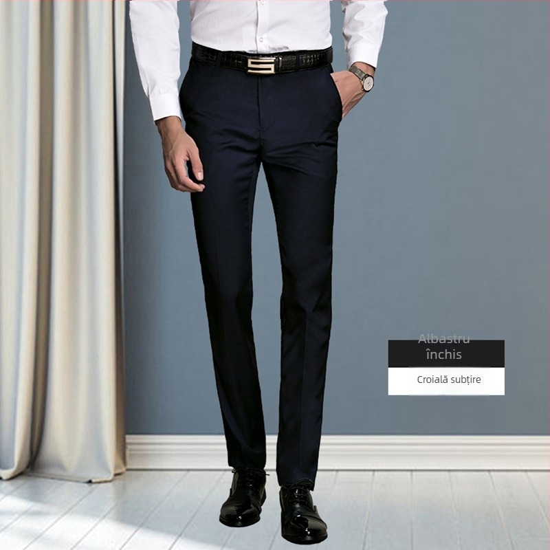 Pantaloni bărbați cu croială dreaptă — stil business ușor, pentru muncă, poliester 40% amestec fibre chimice