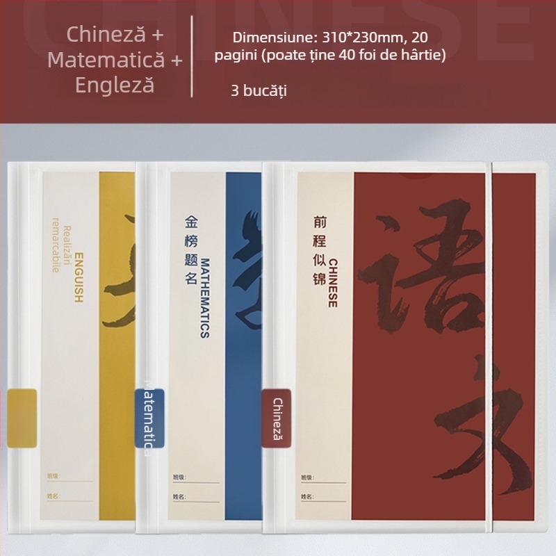 Folder din plastic pentru organizarea foilor de teste, cu inserții transparente, model Hc-652, 20 de pagini, grosime 60, posibilitate de personalizare