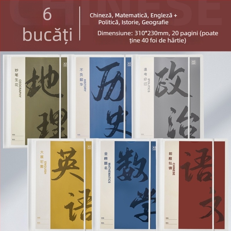 Folder din plastic pentru organizarea foilor de teste, cu inserții transparente, model Hc-652, 20 de pagini, grosime 60, posibilitate de personalizare