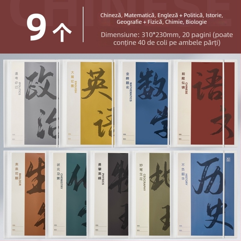 Folder din plastic pentru organizarea foilor de teste, cu inserții transparente, model Hc-652, 20 de pagini, grosime 60, posibilitate de personalizare