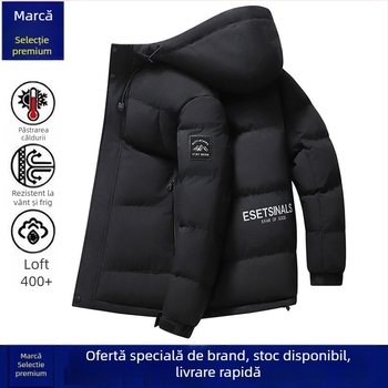 Geacă bărbătească cu glugă, umplutură din bumbac, căptușeală groasă, fermoar, buzunare laterale