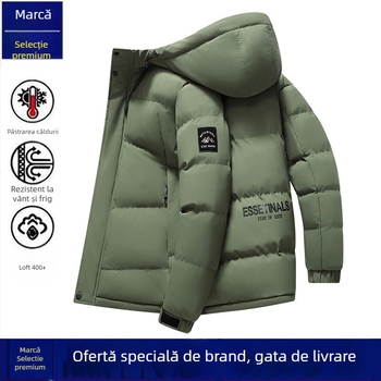 Geacă bărbătească cu glugă, umplutură din bumbac, căptușeală groasă, fermoar, buzunare laterale