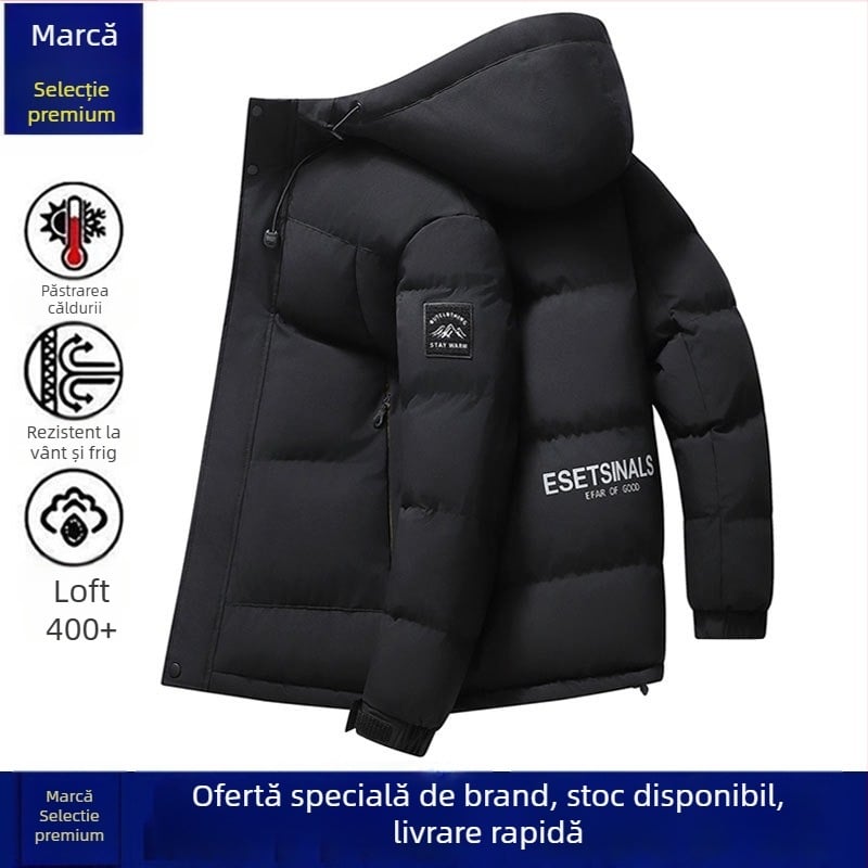 Geacă bărbătească cu glugă, umplutură din bumbac, căptușeală groasă, fermoar, buzunare laterale