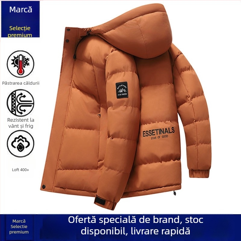 Geacă bărbătească cu glugă, umplutură din bumbac, căptușeală groasă, fermoar, buzunare laterale