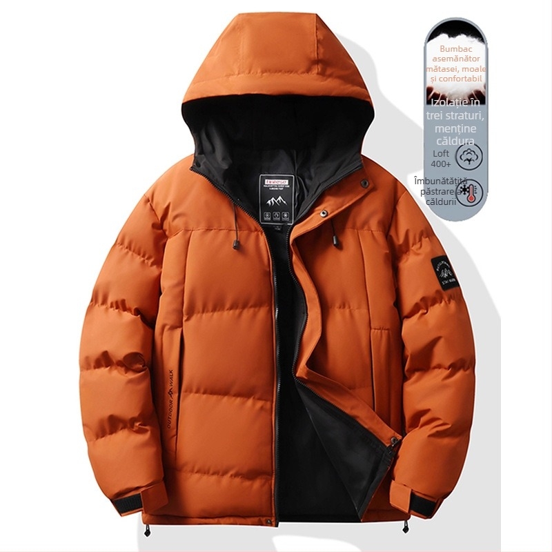 Geacă bărbătească cu glugă, umplutură din bumbac, căptușeală groasă, fermoar, buzunare laterale