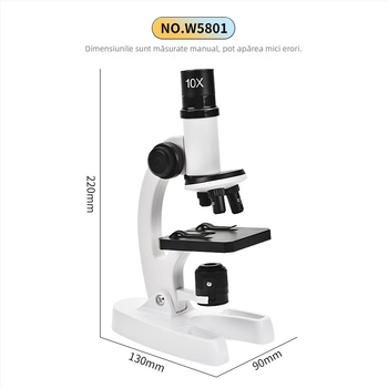 Mikroscop optic biologic de birou pentru copii, 1200x mărire, din plastic, pentru 7–14 ani, ambalaj: cutie din carton