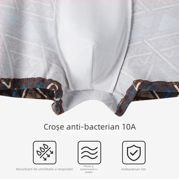 Boxeri pentru bărbați — bumbac 100%, model geometric, talie medie, respirabili, uscare rapidă, antibacterieni