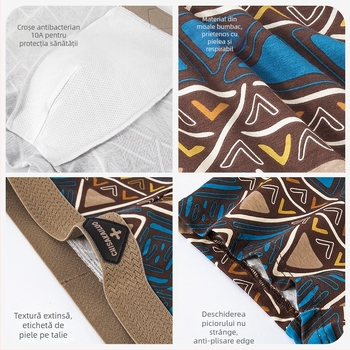Boxeri pentru bărbați — bumbac 100%, model geometric, talie medie, respirabili, uscare rapidă, antibacterieni