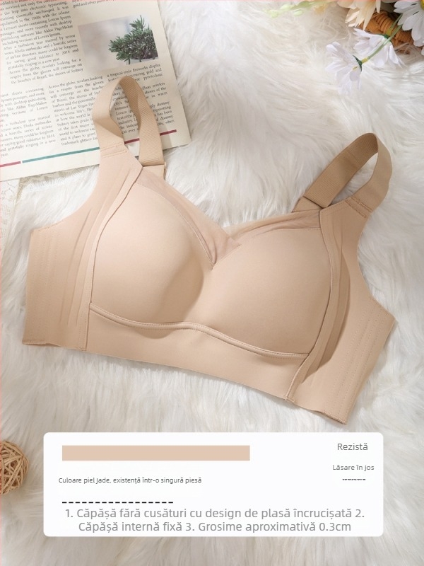 Push-up sutien fără cusături, căptușit cu mătase Mulberry, material principal spandex, cupă completă cu forme ultra-subțiri, bretele fixe duble, închidere la spate cu patru rânduri