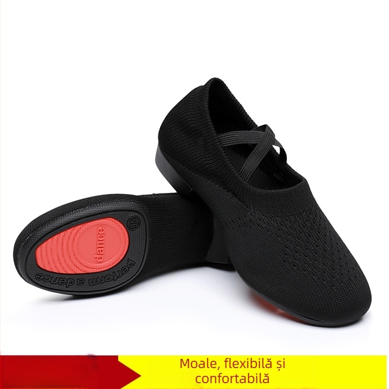 Pantofi de dans pentru femei, pentru dans pătrat, cu partea superioară din plasă, respirabili, pentru balet și mișcări de dans