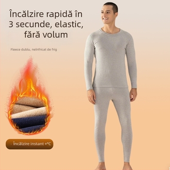 Set de lenjerie termică din lână-silk pentru bărbați – căptușit cu catifea, 251–300 g/m², top și pantaloni, guler rotund, mâneci lungi