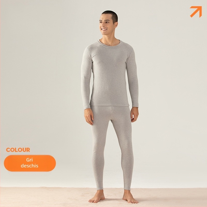 Set de lenjerie termică din lână-silk pentru bărbați – căptușit cu catifea, 251–300 g/m², top și pantaloni, guler rotund, mâneci lungi