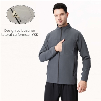 Geacă soft shell în stil cardigan pentru bărbați – respirabilă, impermeabilă, rezistentă la vânt, rezistentă la uzură, din poliester