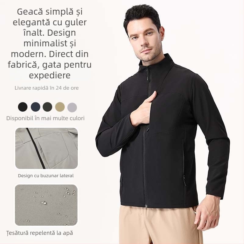 Geacă soft shell în stil cardigan pentru bărbați – respirabilă, impermeabilă, rezistentă la vânt, rezistentă la uzură, din poliester