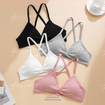 Sutien de yoga din bumbac, fără sârmă, bretele detașabile, cruce la spate, 95% bumbac