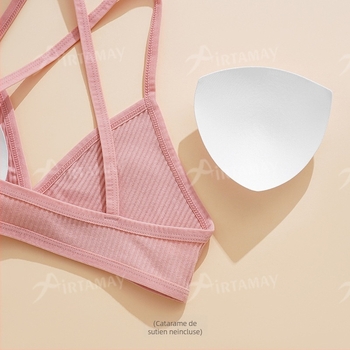 Sutien de yoga din bumbac, fără sârmă, bretele detașabile, cruce la spate, 95% bumbac