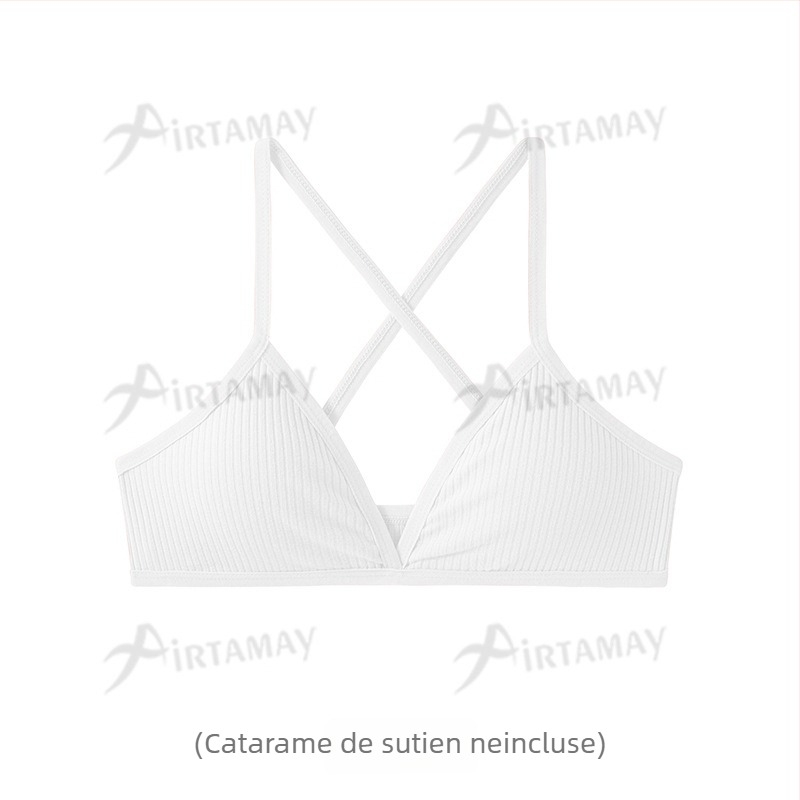 Sutien de yoga din bumbac, fără sârmă, bretele detașabile, cruce la spate, 95% bumbac