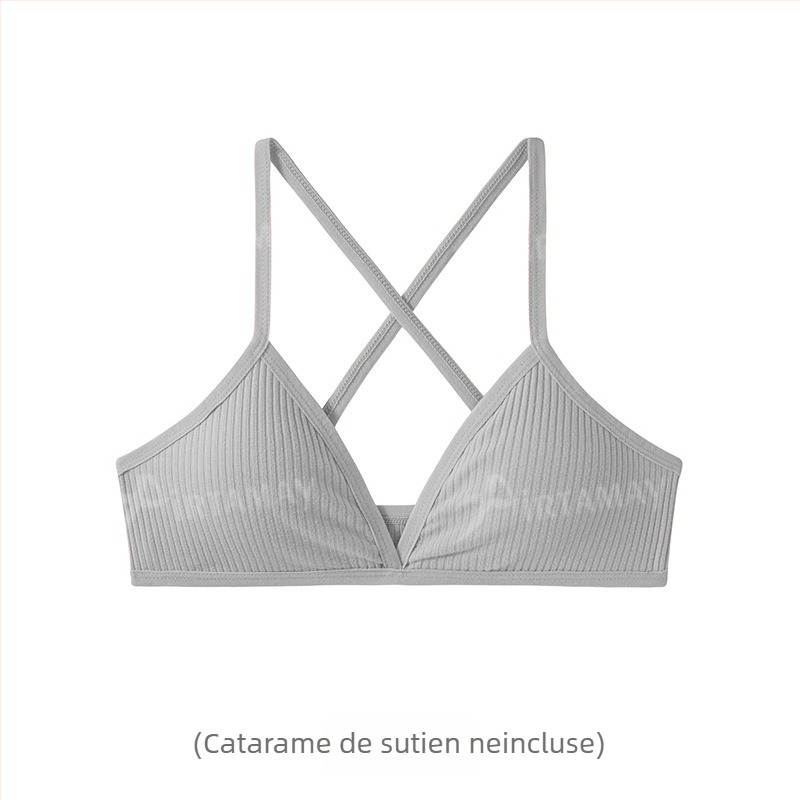 Sutien de yoga din bumbac, fără sârmă, bretele detașabile, cruce la spate, 95% bumbac