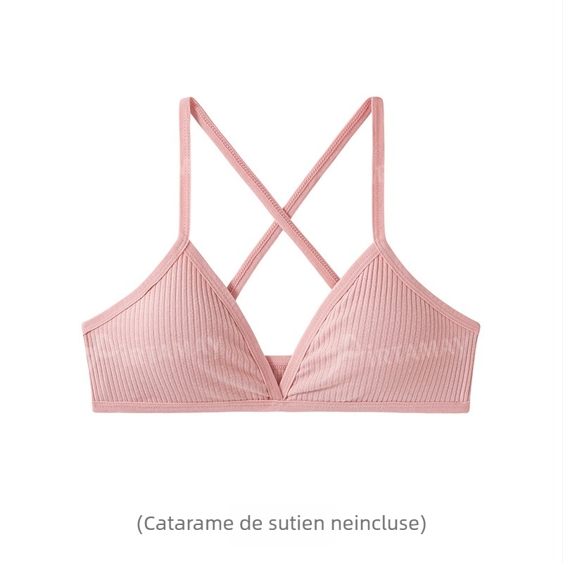 Sutien de yoga din bumbac, fără sârmă, bretele detașabile, cruce la spate, 95% bumbac