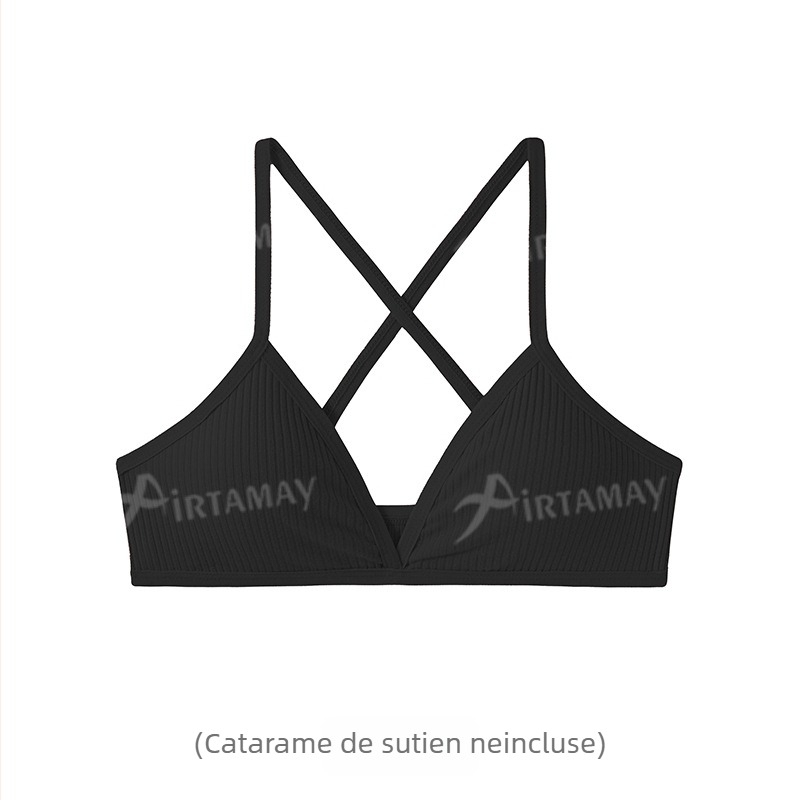 Sutien de yoga din bumbac, fără sârmă, bretele detașabile, cruce la spate, 95% bumbac