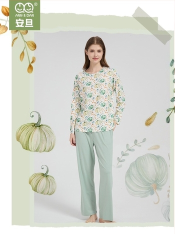 Andan set pijamale dama din bambus-bumbac cu elasticitate — confort pentru piele, haine de casă, imprimeu animațional, pentru toate anotimpurile