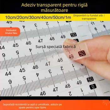 Etichetă autoadezivă transparentă pentru riglă, scară în centimetri, rezistentă la apă
