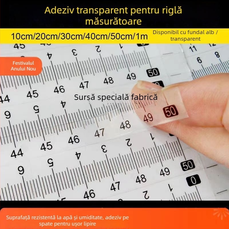 Etichetă autoadezivă transparentă pentru riglă, scară în centimetri, rezistentă la apă