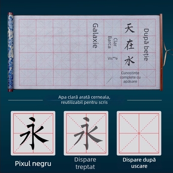 Tan yixuan Pânză pentru scriere cu apă, pentru practică de caligrafie și exerciții cu pensula, cu grilă de tip Rice Grid, design brocard, lavabilă