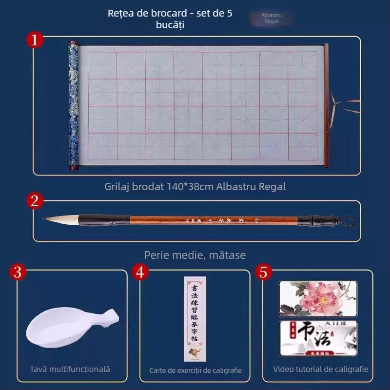 Tan yixuan Pânză pentru scriere cu apă, pentru practică de caligrafie și exerciții cu pensula, cu grilă de tip Rice Grid, design brocard, lavabilă