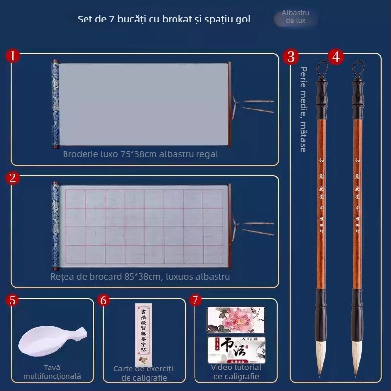 Tan yixuan Pânză pentru scriere cu apă, pentru practică de caligrafie și exerciții cu pensula, cu grilă de tip Rice Grid, design brocard, lavabilă