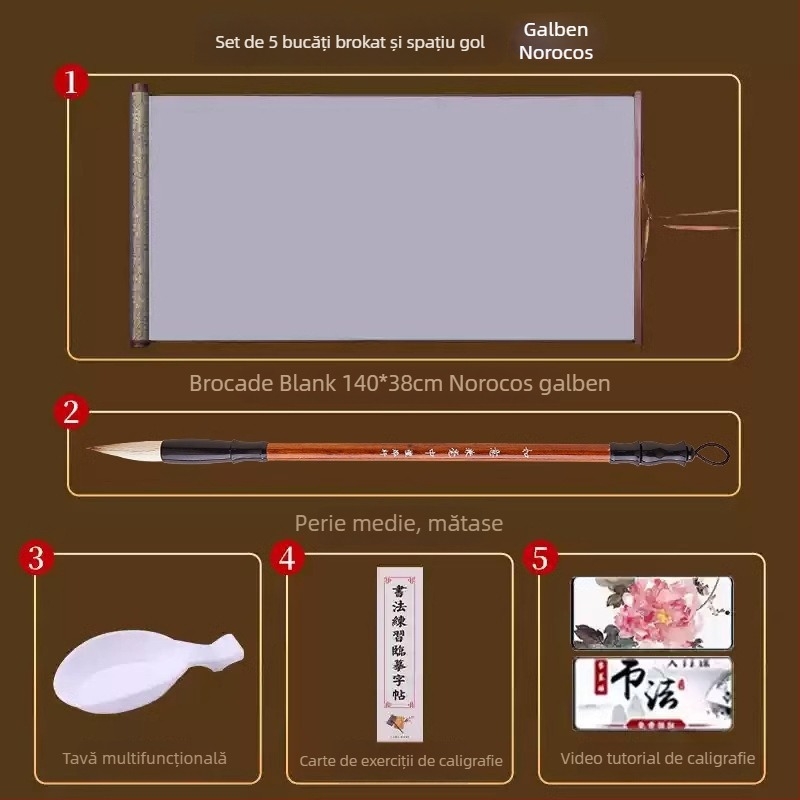 Tan yixuan Pânză pentru scriere cu apă, pentru practică de caligrafie și exerciții cu pensula, cu grilă de tip Rice Grid, design brocard, lavabilă