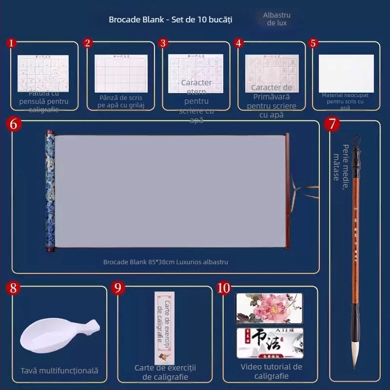 Tan yixuan Pânză pentru scriere cu apă, pentru practică de caligrafie și exerciții cu pensula, cu grilă de tip Rice Grid, design brocard, lavabilă