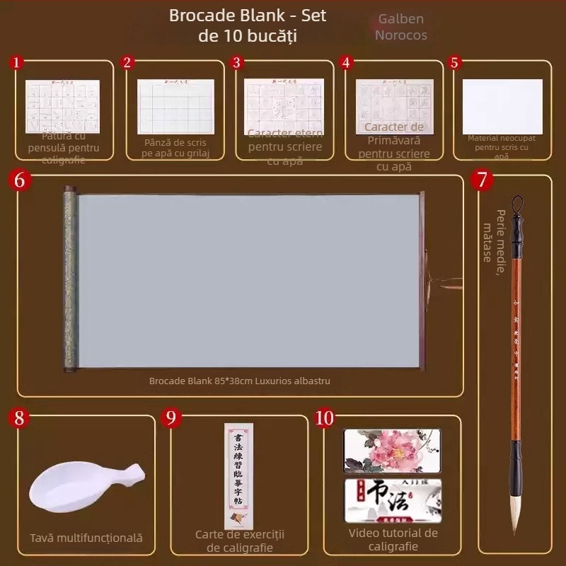 Tan yixuan Pânză pentru scriere cu apă, pentru practică de caligrafie și exerciții cu pensula, cu grilă de tip Rice Grid, design brocard, lavabilă