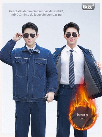 Jachetă de lucru de iarnă, 100% bumbac, rezistentă la uzură și murdărie, cu căptușeală detașabilă din fleece, pentru sudori și muncitori în logistică