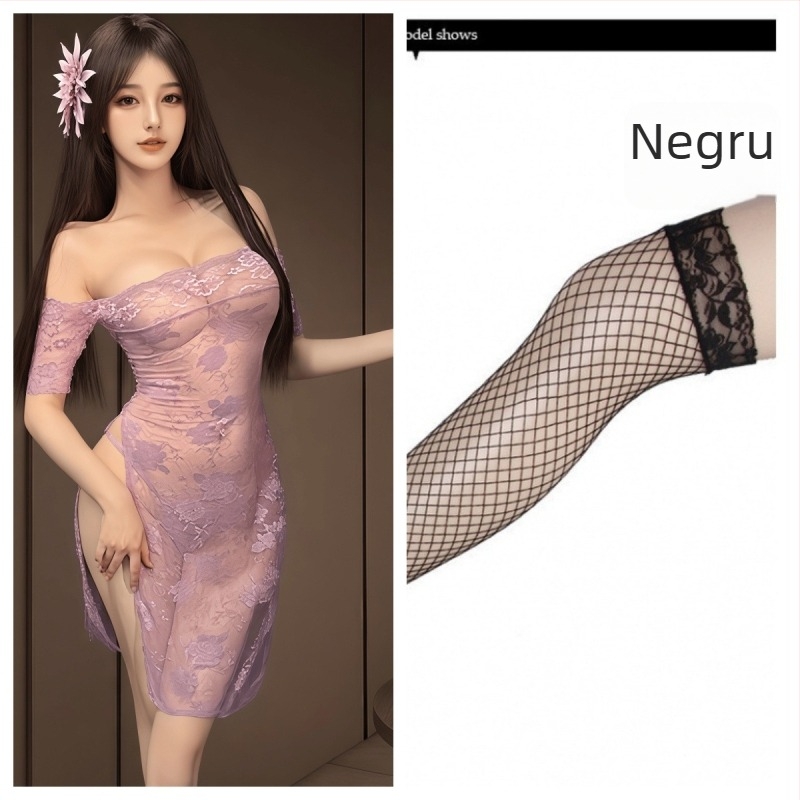 Rochie cu un singur umăr din dantelă, în stil cheongsam, talie înaltă, despicare, croială strânsă, 100% poliester