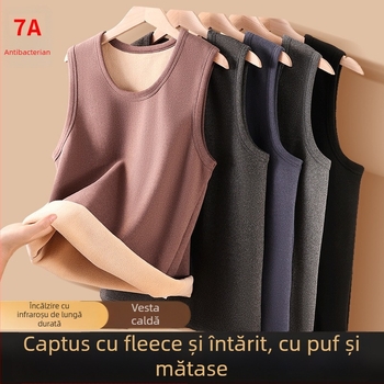 Vesta termică pentru bărbați cu căptușeală de fleece, material down-silk, grosime 251–300 g/m², guler rotund
