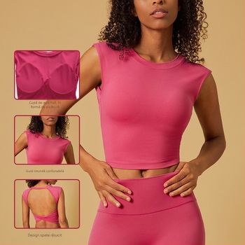 Bustier sportiv unic pentru femei, cupă 3/4 modelată, material din amestec de nailon, bretele duble fixe, potrivit pentru yoga și fitness