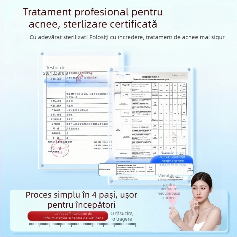 Ace de acnee din oțel inoxidabil, de unică folosință, pentru comedoane și puncte negre (ultra-fin)