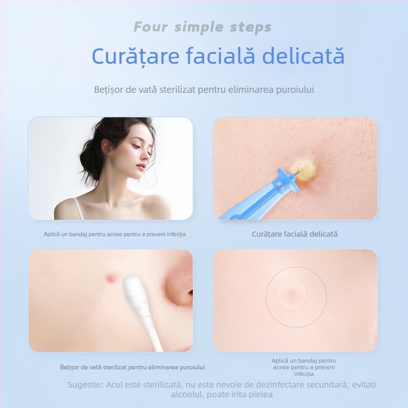 Ace de acnee din oțel inoxidabil, de unică folosință, pentru comedoane și puncte negre (ultra-fin)