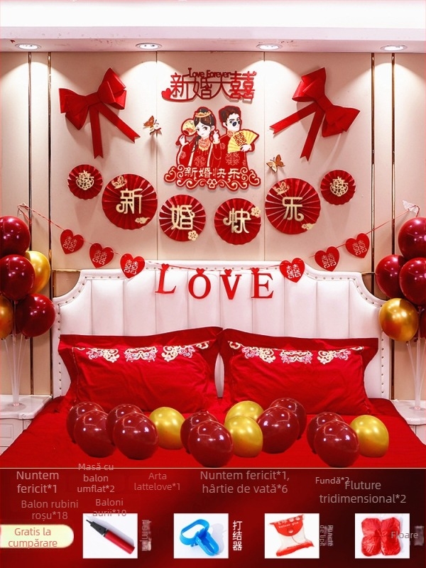 Set decor camere de nuntă — textil nețesut; ambalaj carton; destinat nunții; categorie: Alte accesorii de nuntă