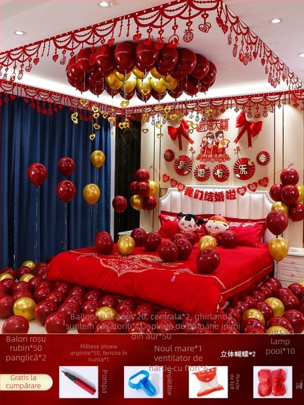 Set decor camere de nuntă — textil nețesut; ambalaj carton; destinat nunții; categorie: Alte accesorii de nuntă