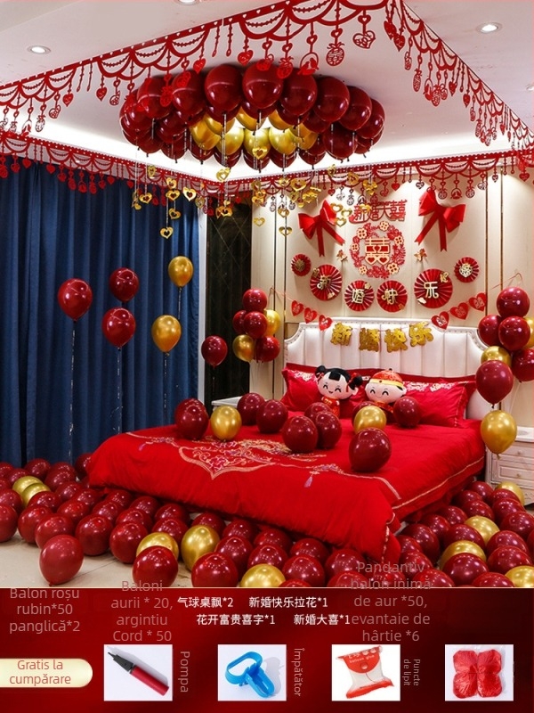 Set decor camere de nuntă — textil nețesut; ambalaj carton; destinat nunții; categorie: Alte accesorii de nuntă