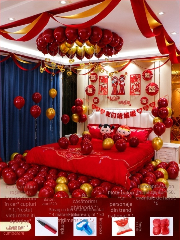 Set decor camere de nuntă — textil nețesut; ambalaj carton; destinat nunții; categorie: Alte accesorii de nuntă