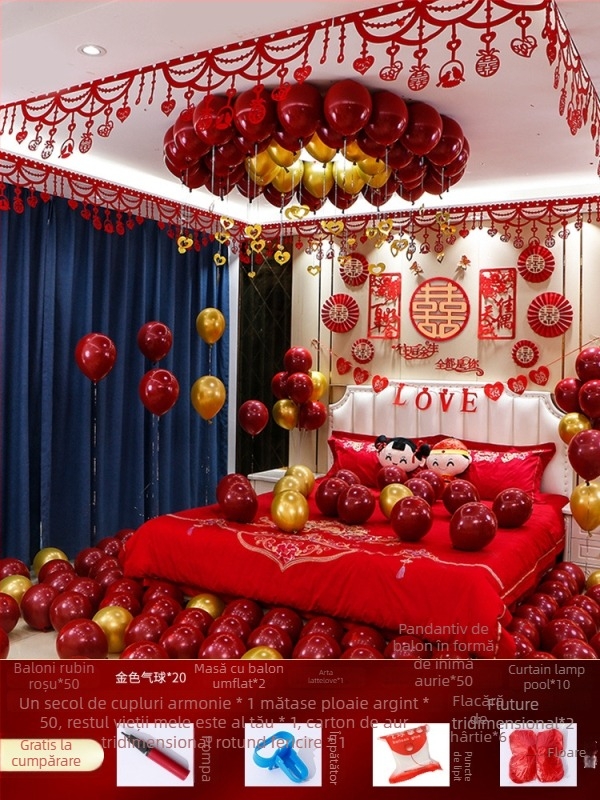 Set decor camere de nuntă — textil nețesut; ambalaj carton; destinat nunții; categorie: Alte accesorii de nuntă