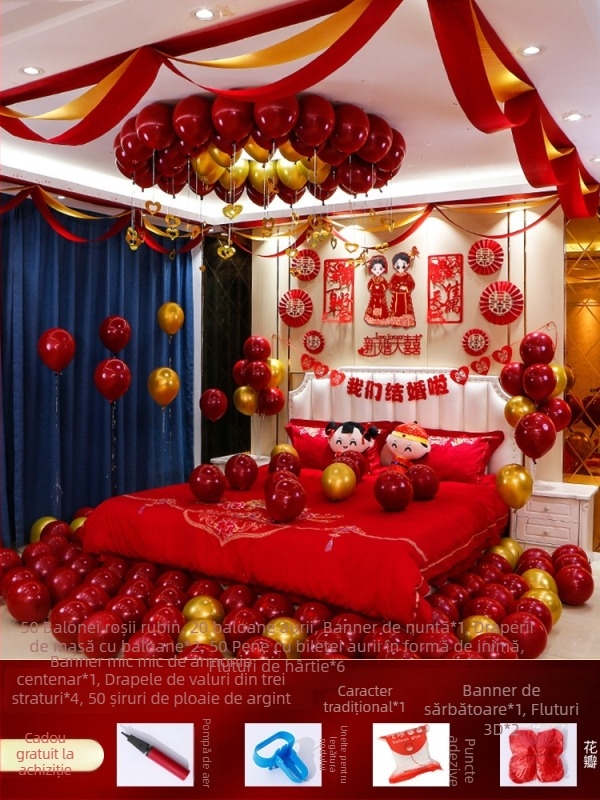 Set decor camere de nuntă — textil nețesut; ambalaj carton; destinat nunții; categorie: Alte accesorii de nuntă