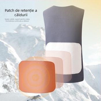 Vesta termică pentru bărbați, groasă, căptușită cu fleece, cu patch, guler în formă de U, pulover fără fermoar, 70-80% poliester, 201-250 g/m²