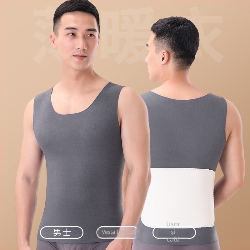 Vesta termică pentru bărbați, groasă, căptușită cu fleece, cu patch, guler în formă de U, pulover fără fermoar, 70-80% poliester, 201-250 g/m²